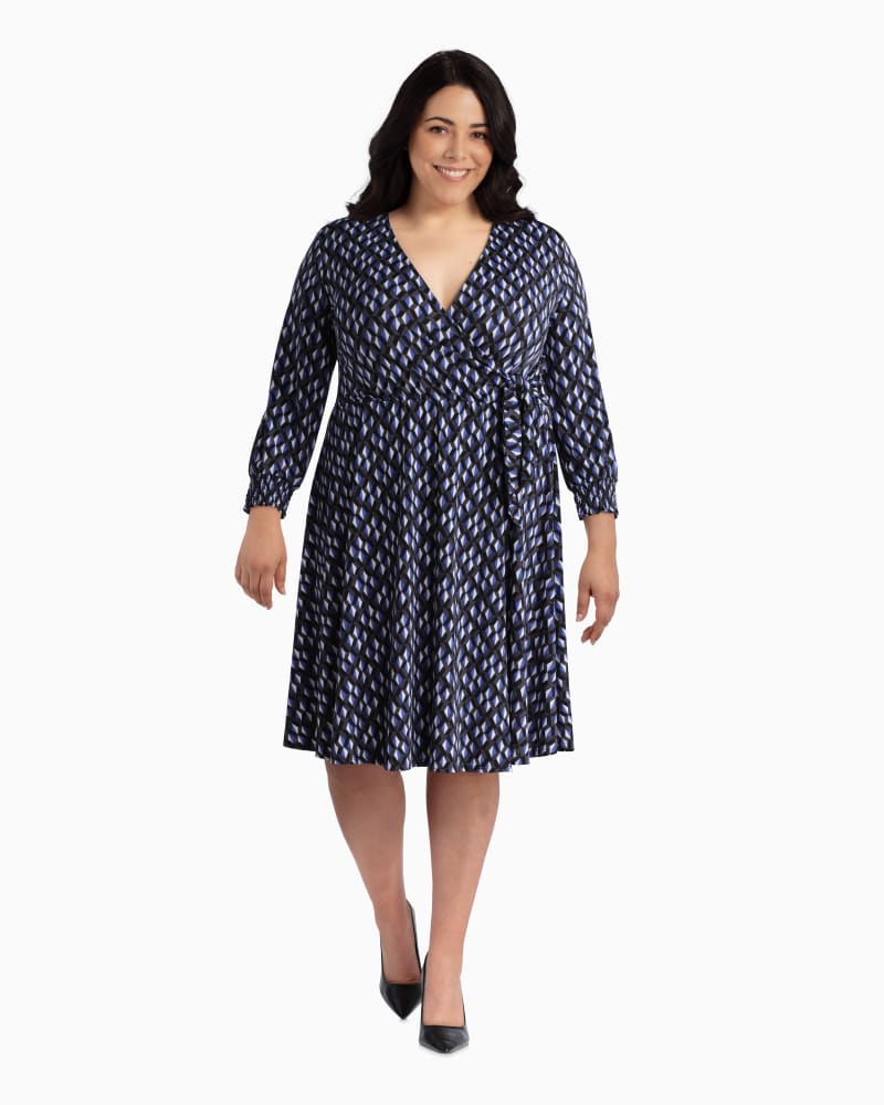 Plus size model with rectangle body shape wearing Madison Faux Wrap Dress by Ryan Wythe | Dia&Co | dia_product_style_image_id:110947